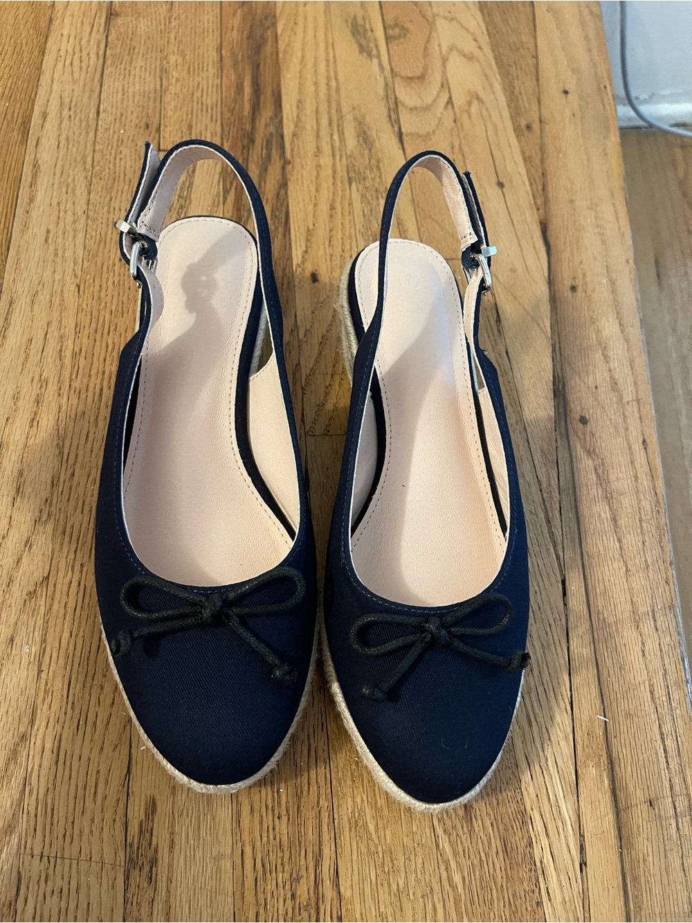 Women’s Navy Slingback Espadrille Flats with Bow